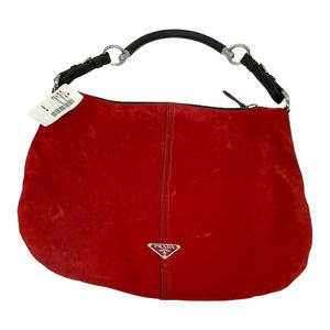 PRADA ~ Vitello Daino Red Suede Hobo Bag BR1850 ~ Authentic